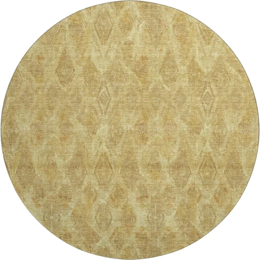 8' Gold And Beige Diamond Washable Round Rug With UV Protection Photo 1