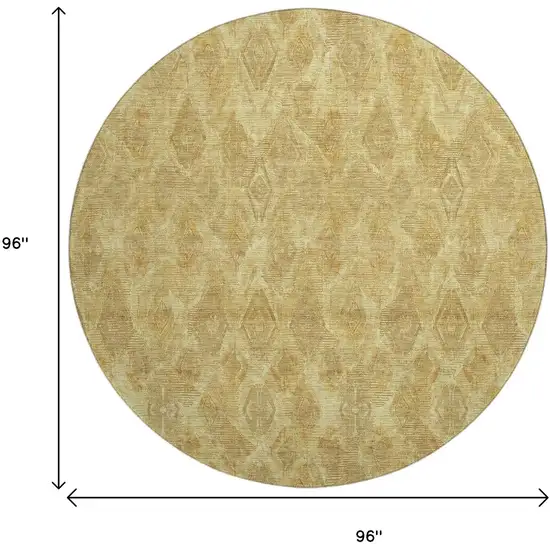 8' Gold And Beige Diamond Washable Round Rug With UV Protection Photo 9