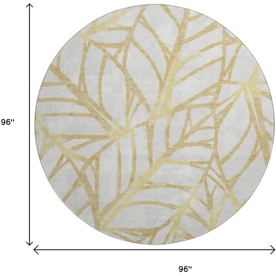 8' Gold And Beige Floral Washable Round Rug With UV Protection Photo 3