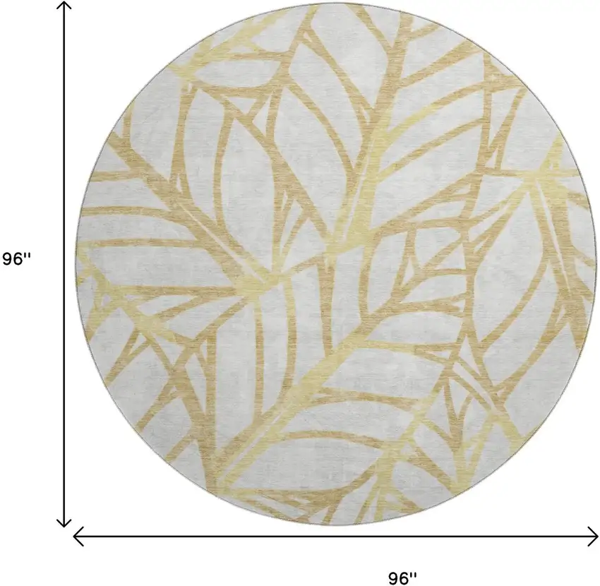 8' Gold And Beige Floral Washable Round Rug With UV Protection Photo 3