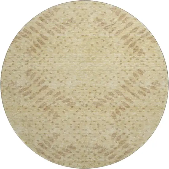 8' Gold And Beige Floral Washable Round Rug With UV Protection Photo 1