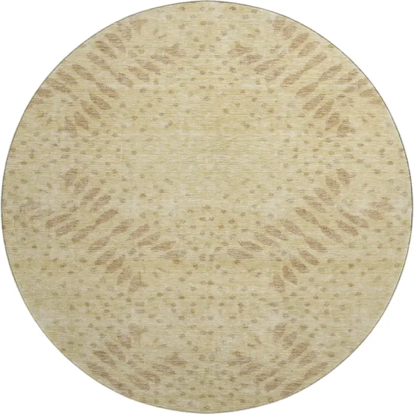8' Gold And Beige Floral Washable Round Rug With UV Protection Photo 1