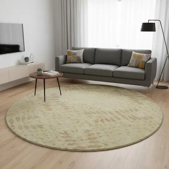 8' Gold And Beige Floral Washable Round Rug With UV Protection Photo 2