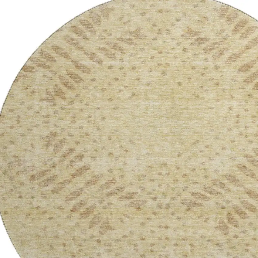 8' Gold And Beige Floral Washable Round Rug With UV Protection Photo 3