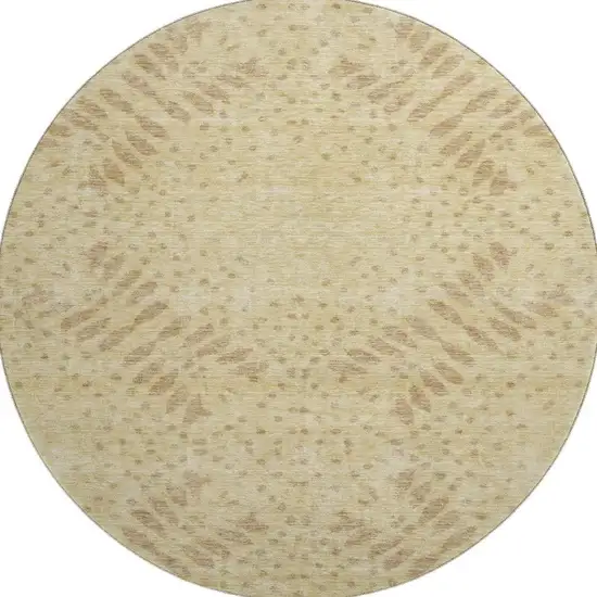 8' Gold And Beige Floral Washable Round Rug With UV Protection Photo 4
