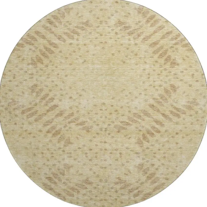 8' Gold And Beige Floral Washable Round Rug With UV Protection Photo 4