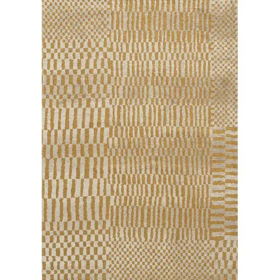 8' Gold And Beige Geometric Berber Washable Round Rug With UV Protection Photo 2