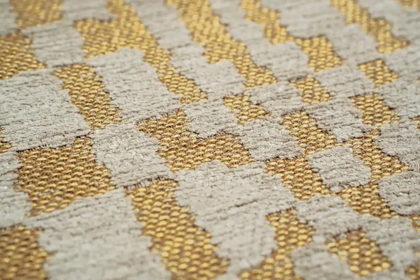 8' Gold And Beige Geometric Berber Washable Round Rug With UV Protection Photo 4