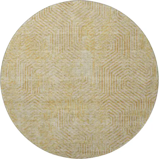 8' Gold And Beige Geometric Washable Round Rug With UV Protection Photo 4