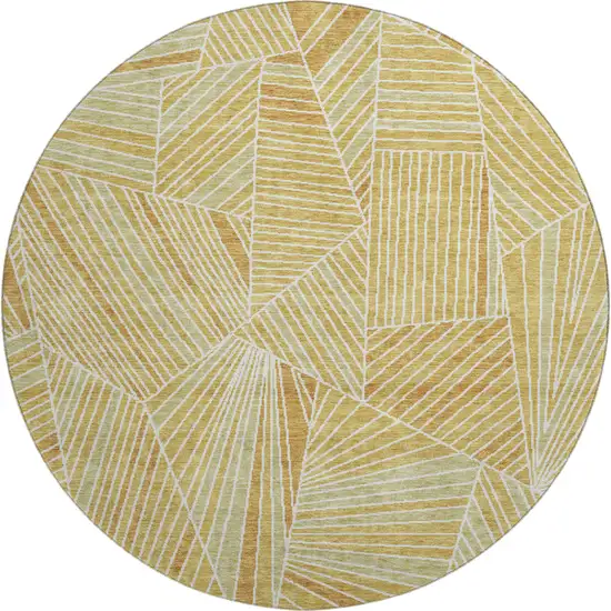 8' Gold And Beige Geometric Washable Round Rug With UV Protection Photo 1