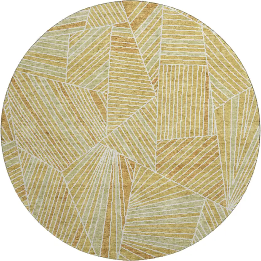8' Gold And Beige Geometric Washable Round Rug With UV Protection Photo 1