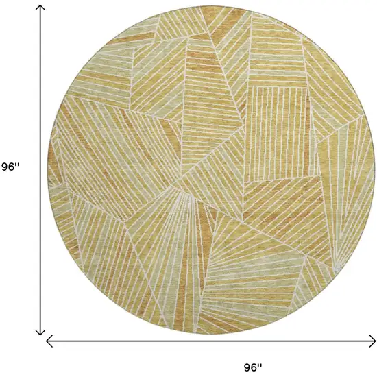 8' Gold And Beige Geometric Washable Round Rug With UV Protection Photo 3