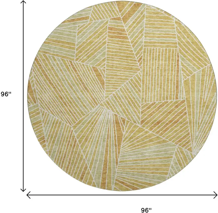 8' Gold And Beige Geometric Washable Round Rug With UV Protection Photo 3