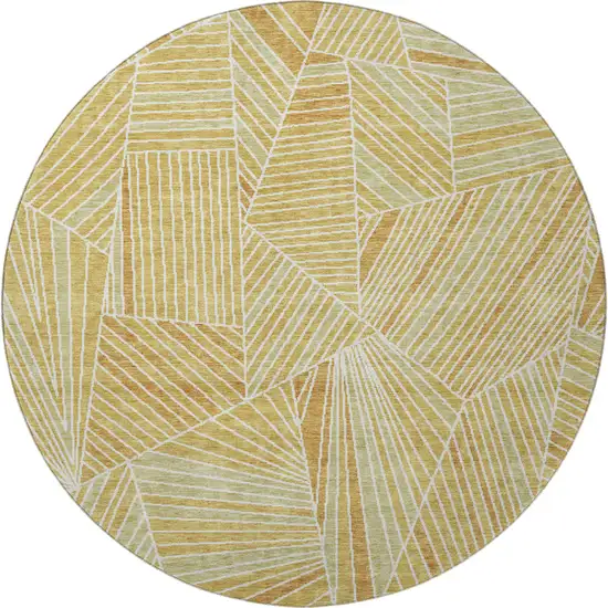 8' Gold And Beige Geometric Washable Round Rug With UV Protection Photo 4