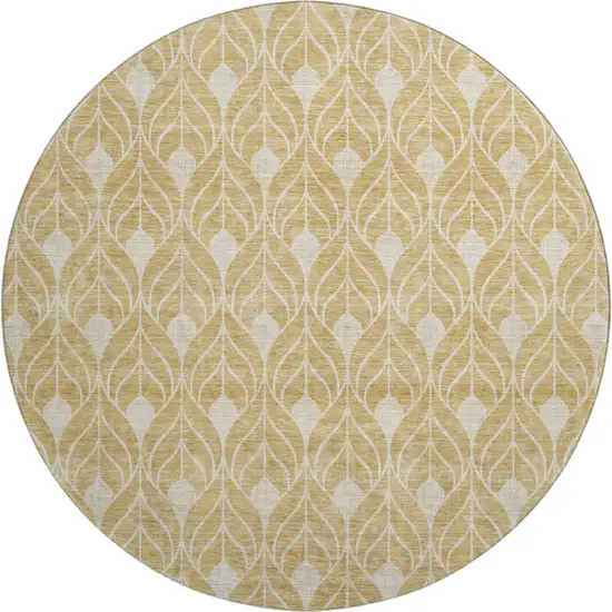 8' Gold And Beige Geometric Washable Round Rug With UV Protection Photo 1