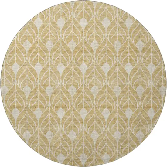 8' Gold And Beige Geometric Washable Round Rug With UV Protection Photo 3