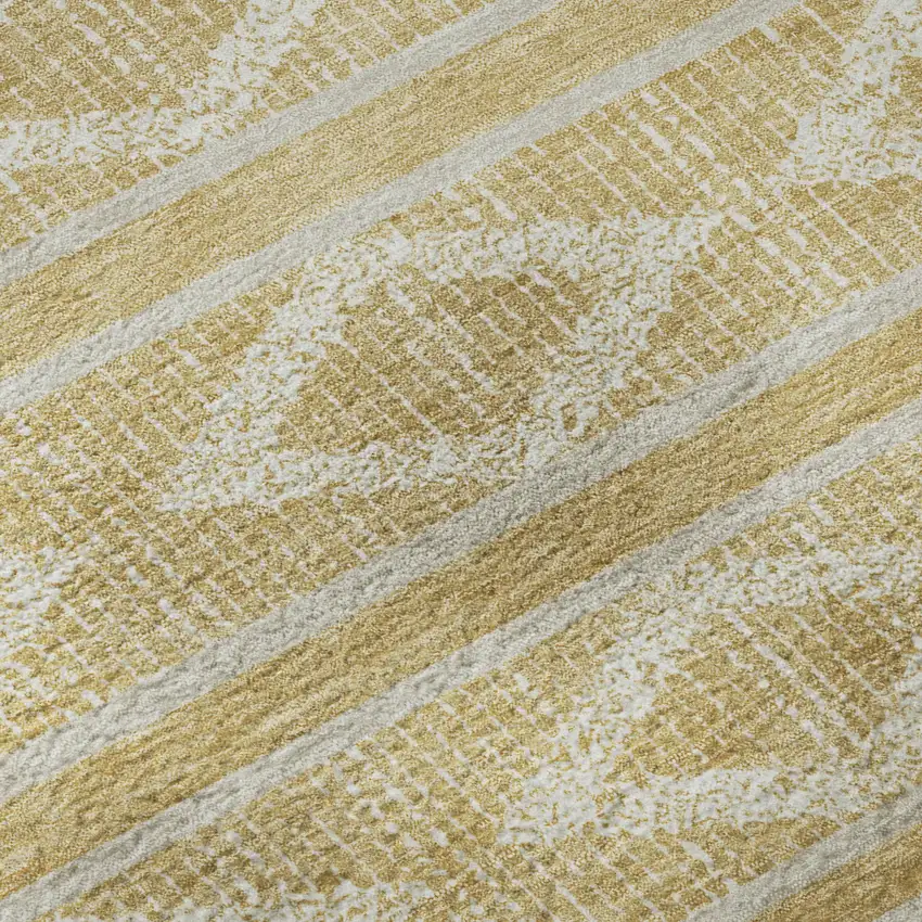 8' Gold And Beige Geometric Washable Round Rug With UV Protection Photo 8