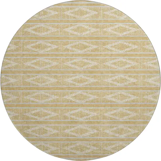 8' Gold And Beige Geometric Washable Round Rug With UV Protection Photo 1