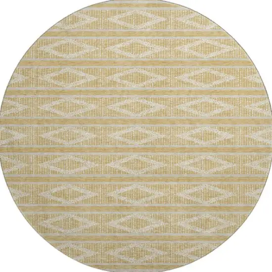 8' Gold And Beige Geometric Washable Round Rug With UV Protection Photo 3
