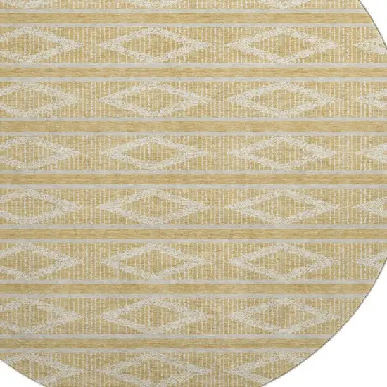 8' Gold And Beige Geometric Washable Round Rug With UV Protection Photo 2