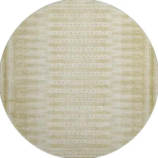 8' Gold And Beige Geometric Washable Round Rug With UV Protection Photo 4