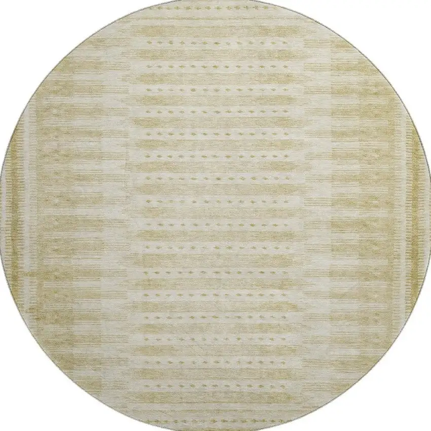 8' Gold And Beige Geometric Washable Round Rug With UV Protection Photo 4