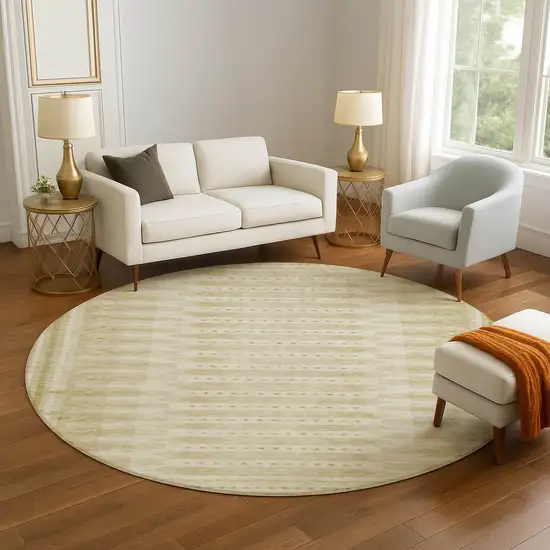 8' Gold And Beige Geometric Washable Round Rug With UV Protection Photo 5