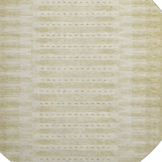 8' Gold And Beige Geometric Washable Round Rug With UV Protection Photo 3