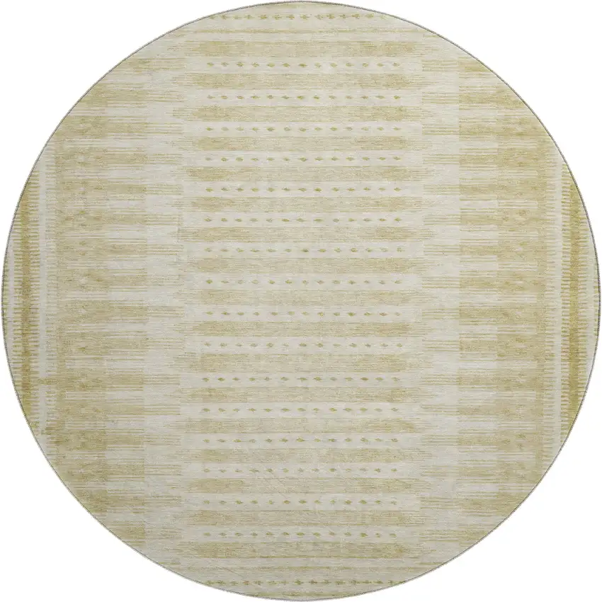 8' Gold And Beige Geometric Washable Round Rug With UV Protection Photo 1