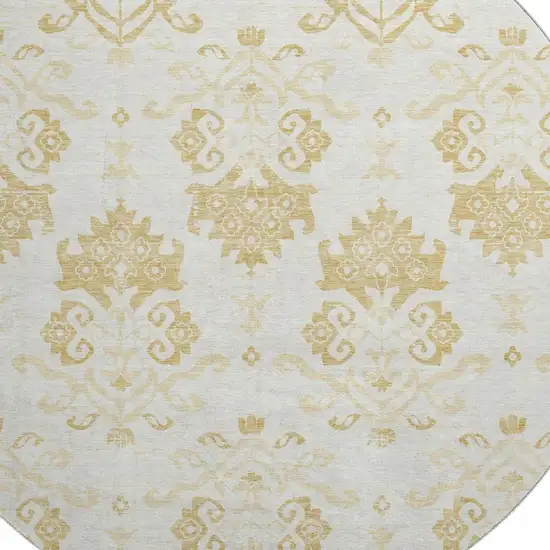 8' Gold And Beige Medallion Washable Round Rug With UV Protection Photo 3