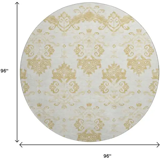 8' Gold And Beige Medallion Washable Round Rug With UV Protection Photo 3