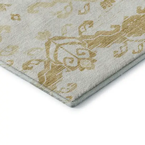 8' Gold And Beige Medallion Washable Round Rug With UV Protection Photo 7