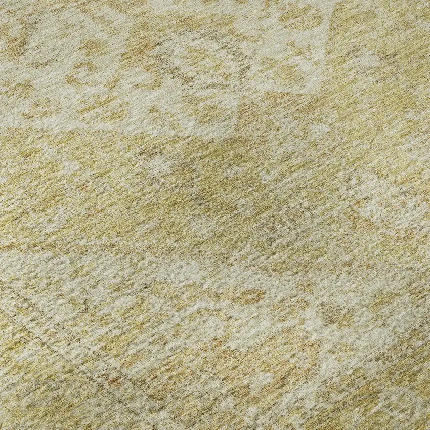 8' Gold And Beige Medallion Washable Round Rug With UV Protection Photo 8