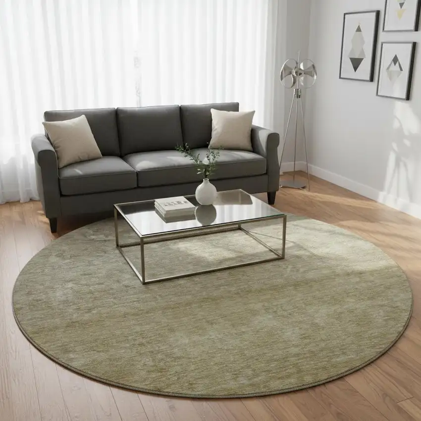 8' Gold And Beige Ombre Washable Round Rug With UV Protection Photo 2