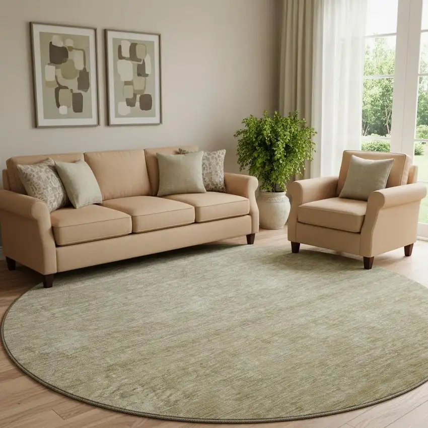 8' Gold And Beige Ombre Washable Round Rug With UV Protection Photo 1