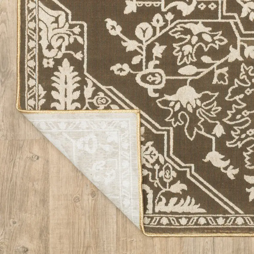 8' Gold And Beige Oriental Runner Rug Photo 9