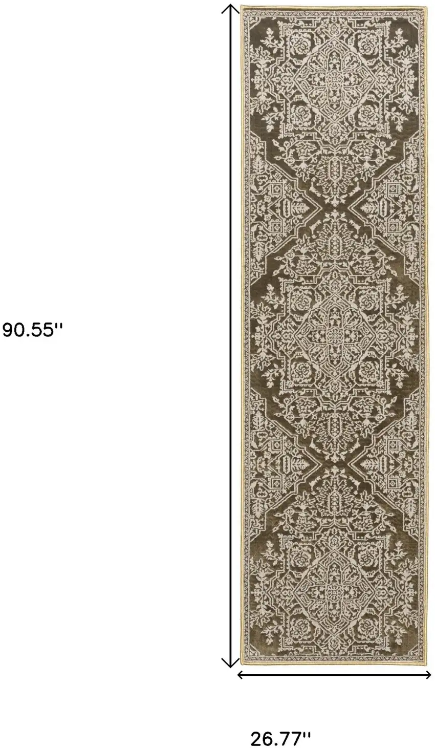 8' Gold And Beige Oriental Runner Rug Photo 3