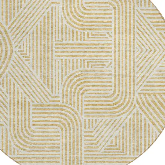 8' Gold And Beige Round Abstract Washable Indoor Outdoor Area Rug Photo 5