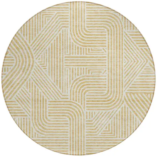 8' Gold And Beige Round Abstract Washable Indoor Outdoor Area Rug Photo 6