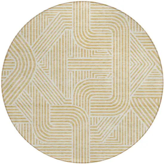 8' Gold And Beige Round Abstract Washable Indoor Outdoor Area Rug Photo 2