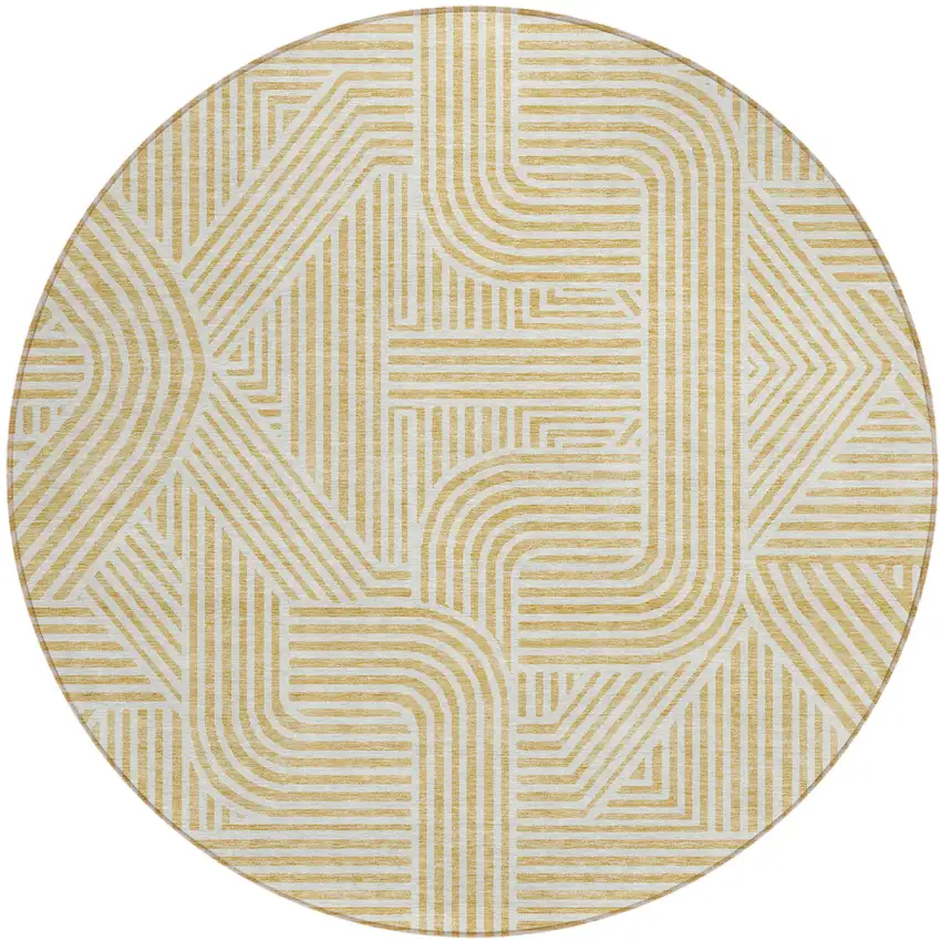 8' Gold And Beige Round Abstract Washable Indoor Outdoor Area Rug Photo 2