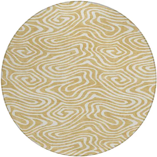 8' Gold And Beige Round Abstract Washable Indoor Outdoor Area Rug Photo 2
