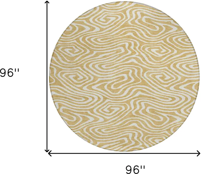 8' Gold And Beige Round Abstract Washable Indoor Outdoor Area Rug Photo 3