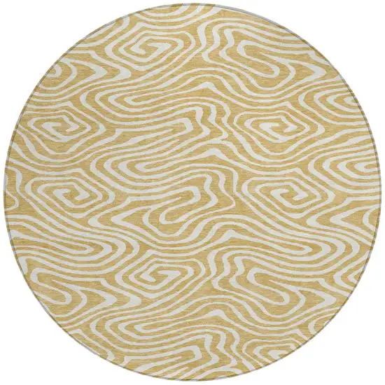 8' Gold And Beige Round Abstract Washable Indoor Outdoor Area Rug Photo 6