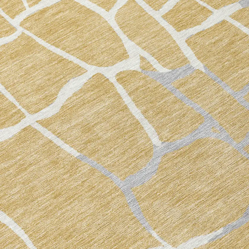 8' Gold And Beige Round Abstract Washable Indoor Outdoor Area Rug Photo 9