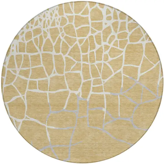 8' Gold And Beige Round Abstract Washable Indoor Outdoor Area Rug Photo 2
