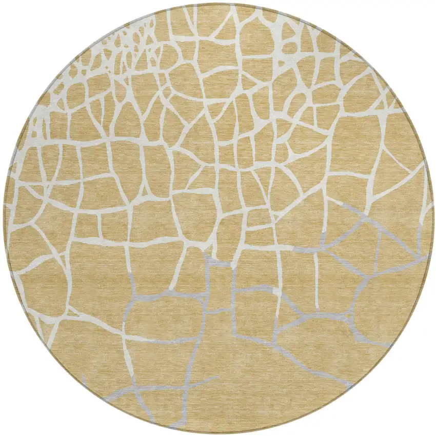 8' Gold And Beige Round Abstract Washable Indoor Outdoor Area Rug Photo 2