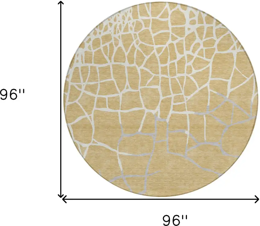 8' Gold And Beige Round Abstract Washable Indoor Outdoor Area Rug Photo 8