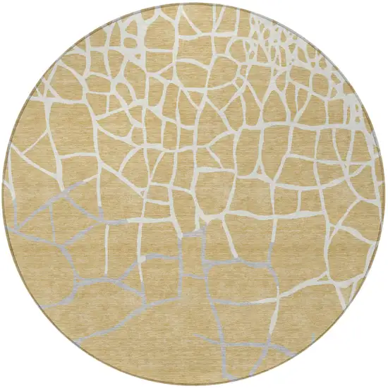 8' Gold And Beige Round Abstract Washable Indoor Outdoor Area Rug Photo 5
