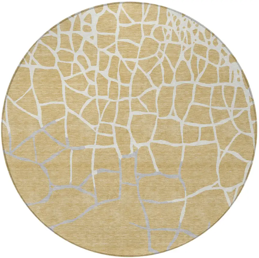 8' Gold And Beige Round Abstract Washable Indoor Outdoor Area Rug Photo 5